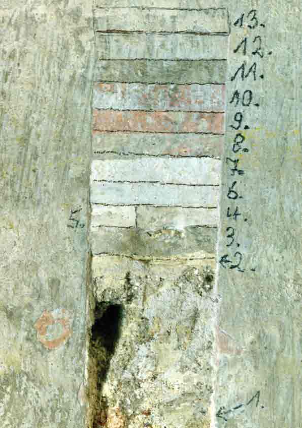 Malschichten an einer Wand