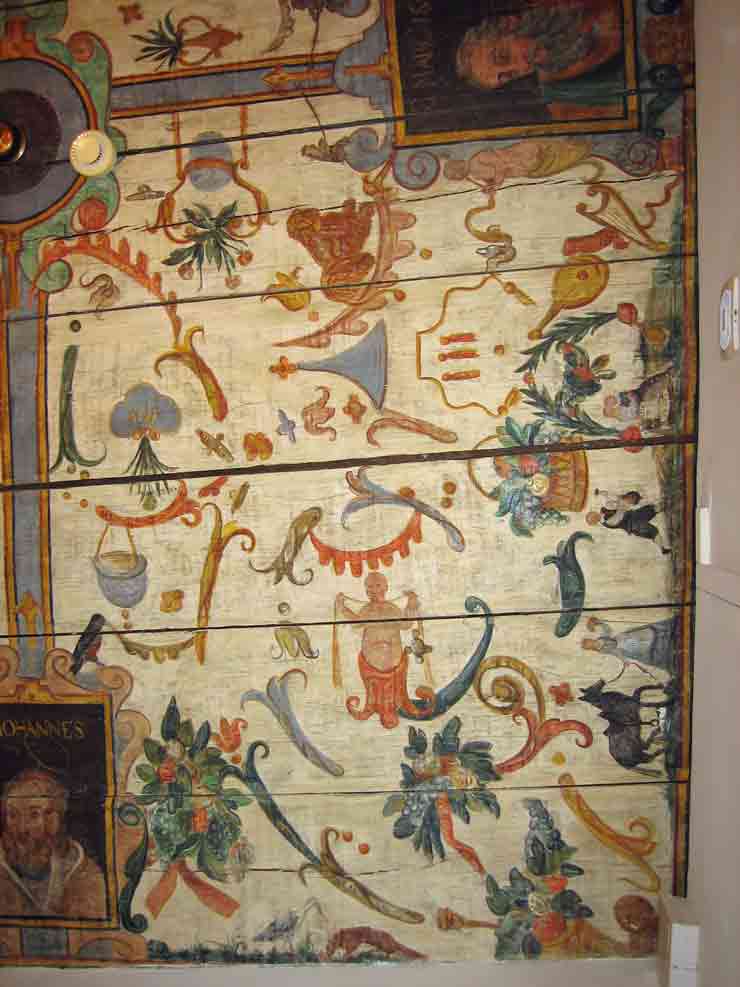 Thorn/Torun, Breite Str. 40/ul. Szeroka 40, Erdgeschoss, Decke, Grottesken und Porträts der vier Evangelisten, A. 17. Jh. (Reimann)